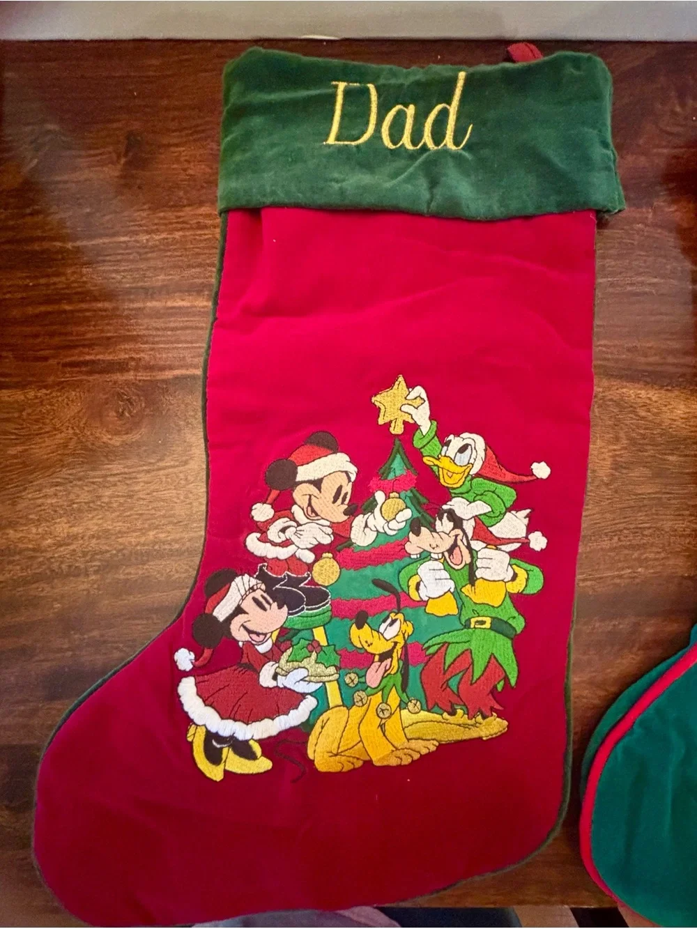 Disney Holiday Christmas Stockings Set - Red and Green (Mom & Dad)